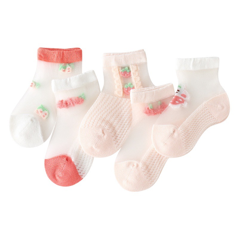 Summer New Pink Glass Silk Girls Socks Ultra-thin Breathable Children Ice Silk Socks Mesh Pure Cotton Baby Socks