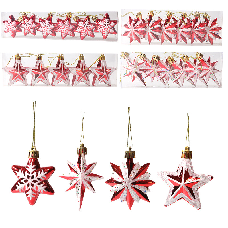 Cross-border wholesale New Christmas tree decoration shaped multi-pointed star five-pointed star Christmas tree decoration props red and white stars