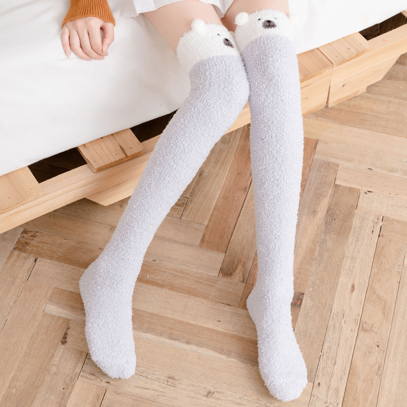 Coral Velvet Socks Over the Knee Socks Women's Long High Barrel Japanese Moon Socks Sleep Christmas Autumn and Winter Thickened Warm Towel Socks