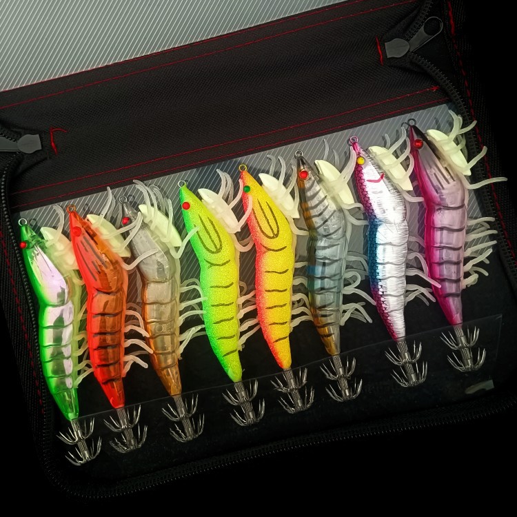 Luminous Ring Beads Wooden Shrimp Squid Hook Luminous Ring Beads Soft Foot Shrimp 8 Color Wooden Shrimp Set Squid Cuttlefish Octopus