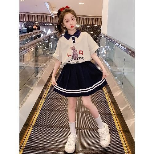 Picture of Girls' Summer Suit 2025 New Trendy Brand Short-Sleeved Shorts Girls Summer Thin Breathable Kidsren's Two-Piece Set