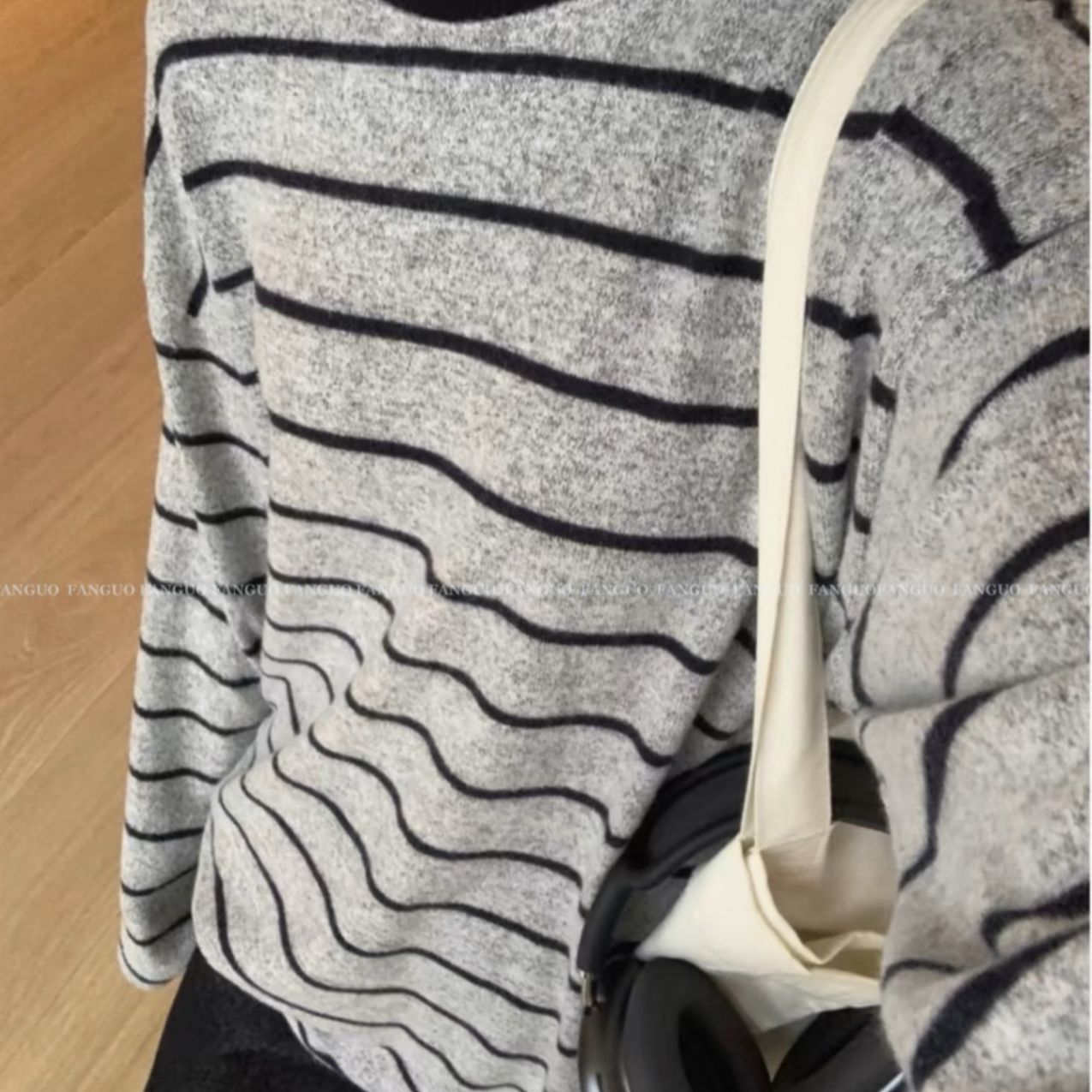 Korean Style chubby girl Striped Long-sleeved Sanding Base T-shirt New Style Autumn and Winter Autumn and Winter Lazy Loose Slimming Top