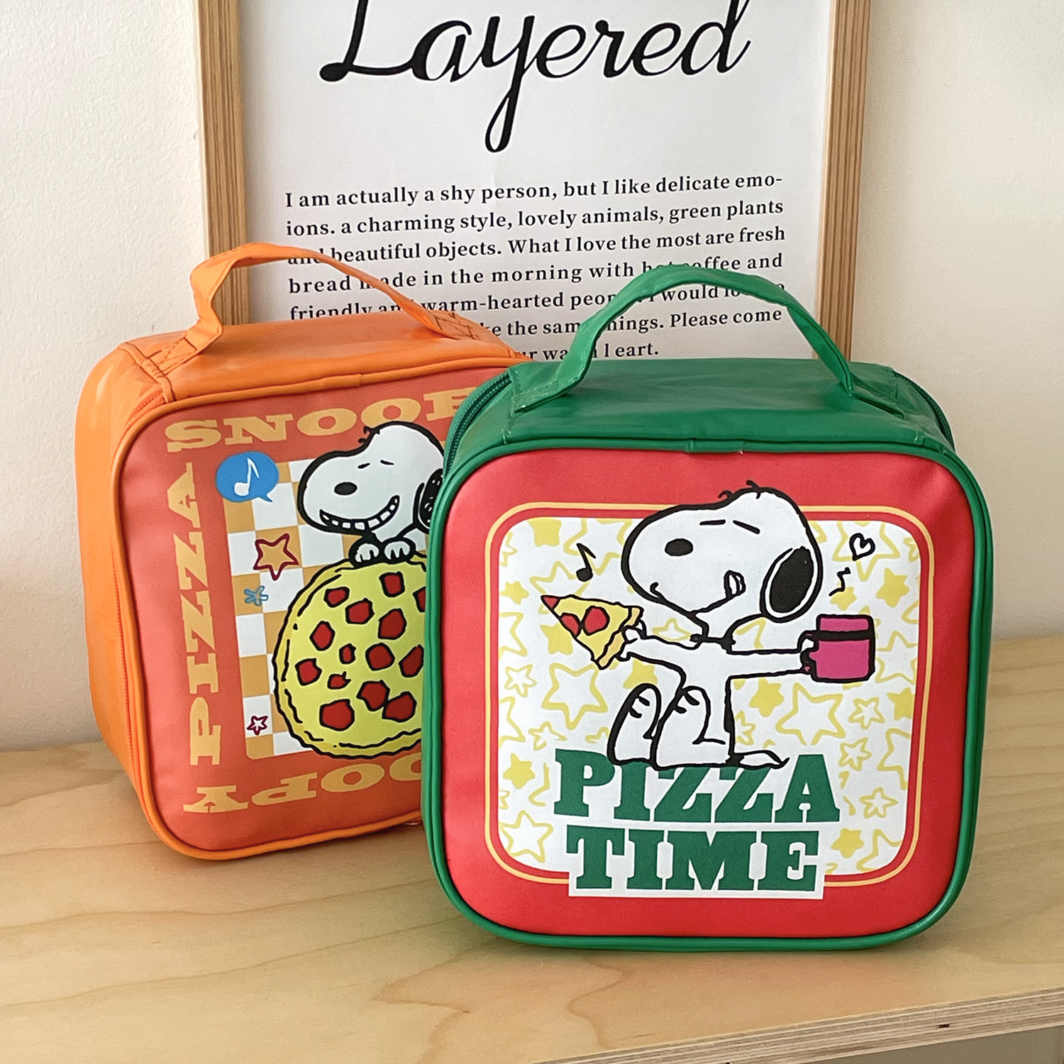 Picture of Green Snoopy Cosmetic Bag Double-sided Printed Pizza Dog Travel Portable Large Capacity Portable Storage Bag