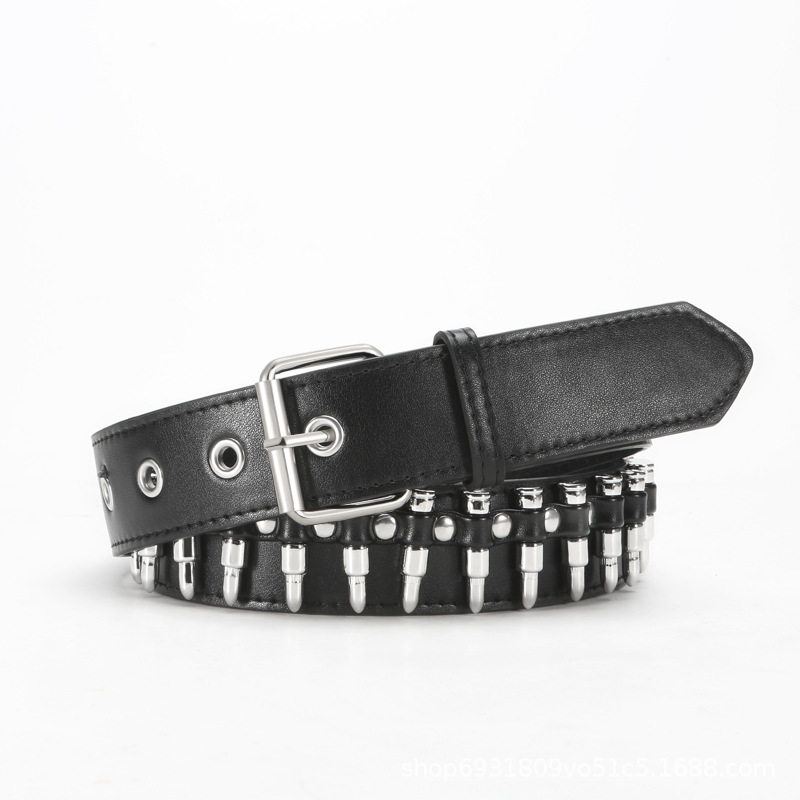 Women's Belt Cross-Border European and American Hot-Selling Bullet Women's Wide Belt Punk Style Fashion Trendy Personalized Manufacturer Wholesale