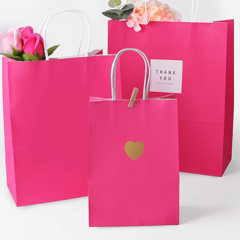 Rose red white kraft paper bag spot wholesale new multi-size gift portable wrapping paper bag 10/bag