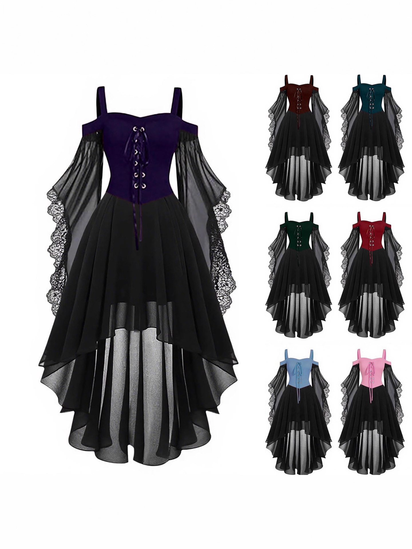 Amazon AliExpress Gothic Halloween witch short front and long back strap with large hem long dress