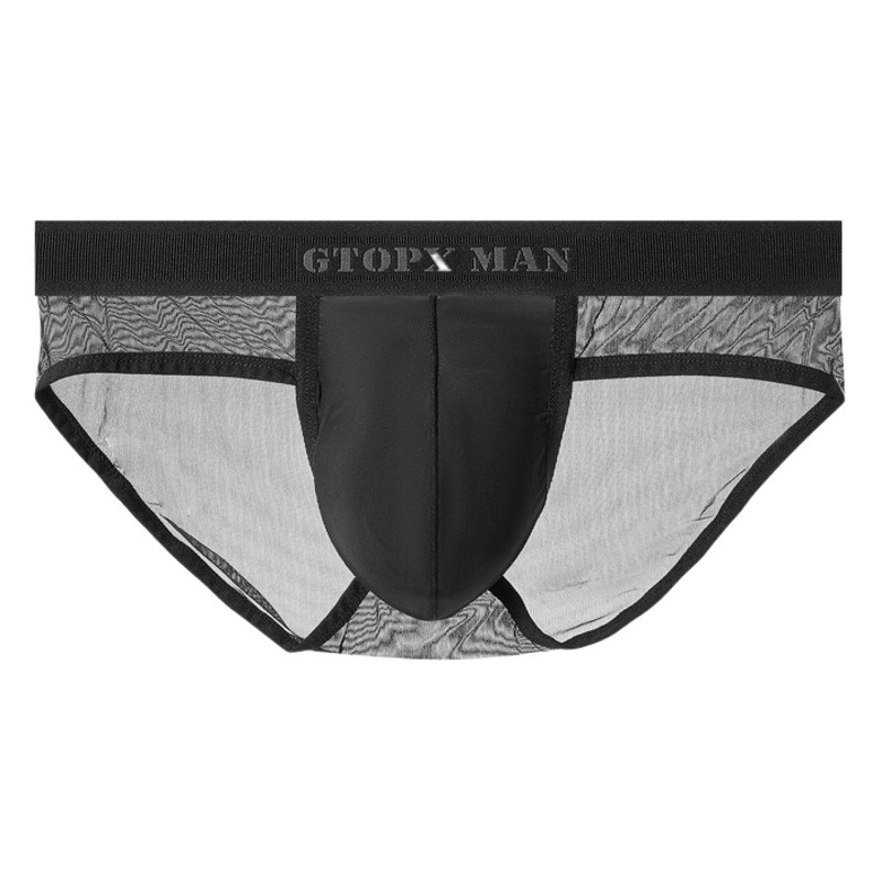Men's Ice Silk translucent thin mesh single layer U convex bag low waist breathable sports sexy briefs underwear