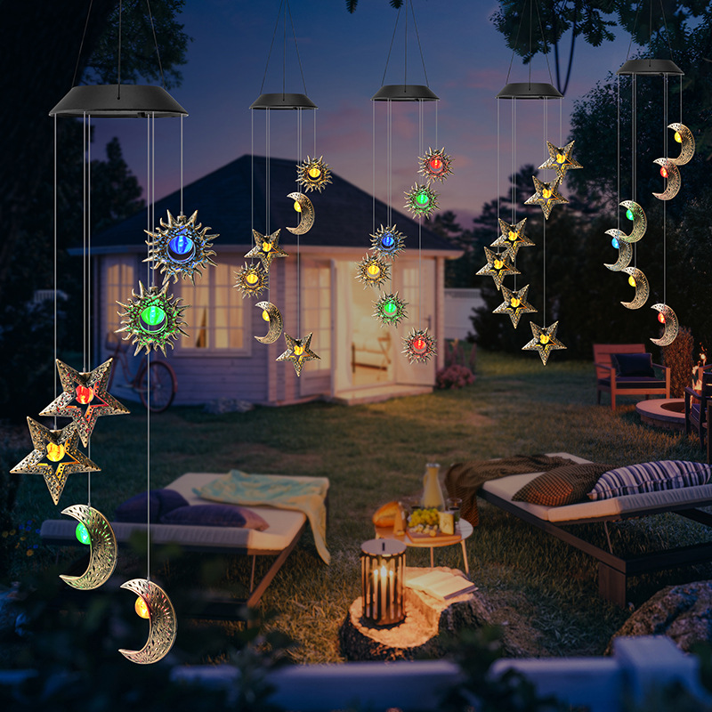 Solar outdoor garden lawn lamp cross-border new garden villa decorative lamp moon wind chimes waterproof hanging lamp