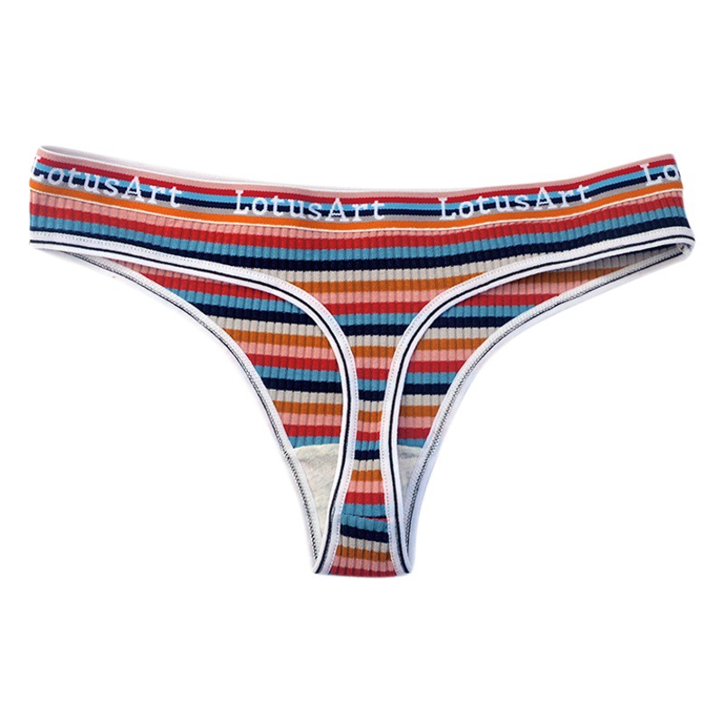 Classic Retro Rainbow Striped Sweet and Cute Low-Waist Underwear for Women Pure Desire Thong Pure Cotton Sexy Underwear with Exposed Buttocks