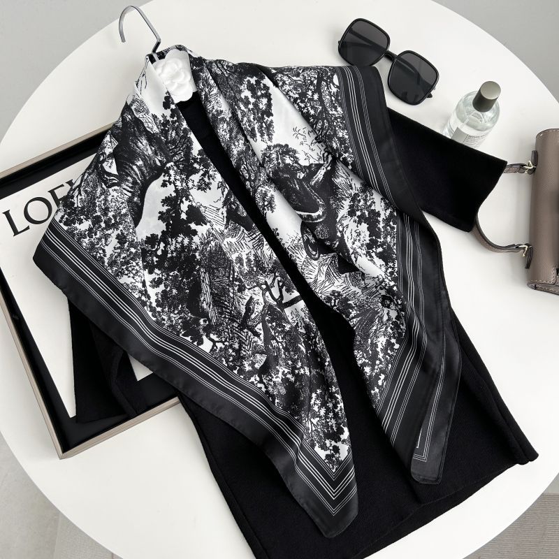 Picture of Autumn and winter all-match shawl animal printed black and white simple large square 90*90CM imitation silk twill silk scarf for women