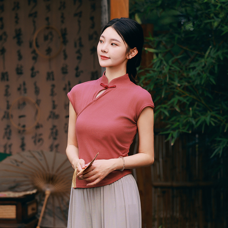 Picture of Classical Dance Clothing Adult Short-sleeved Top Thin Slimming Irregular Modern Dance Clothing Daily Wear Dancing Clothing