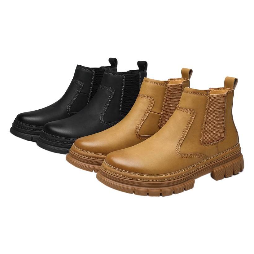 2025 New Genuine Leather Men's Martin Boots Retro British Style Chelsea Short Boots Mid-Top Casual Fashion Leather Shoes