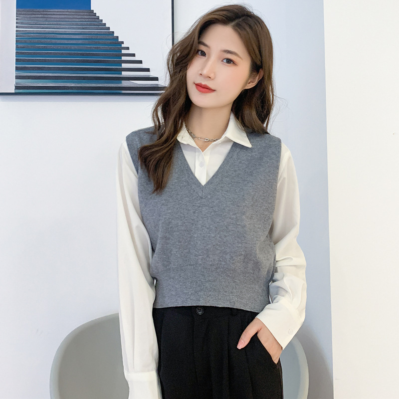 Picture of Spring and Autumn New Knitted Vest Women's Outer Matching Internet Popular Sleeveless Pullover Western Style Vest Short Brown Top