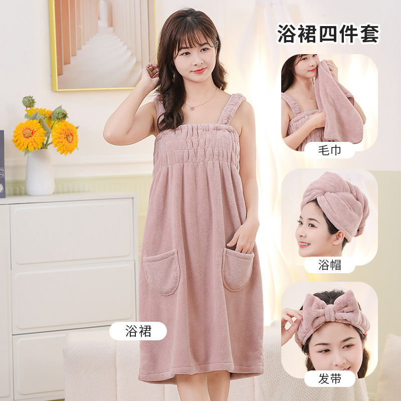 Picture of Coral Velvet Bath Skirt for Women, Absorbent, Soft, Wearable Bath Towel, Bath Sling, Enlarged Vest, Adult Student Home Thickeneding