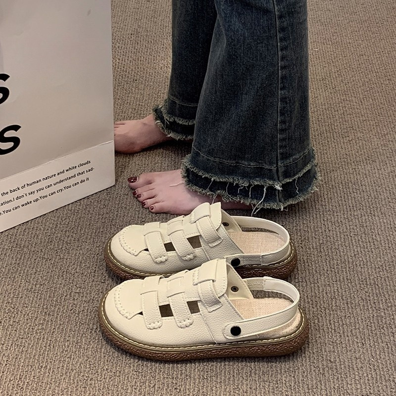 Forest Style Baotou Sandals for Women 2025 Summer New Two-Wear Thick-Soled Half-Slippers Flats-Soled Soft-Soled Casual and Comfortable Shoes