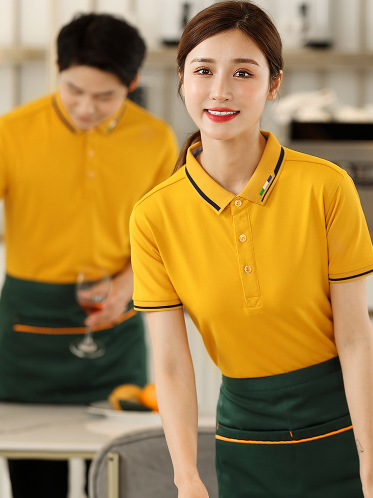 Picture of Catering Waiter Work Clothes Short-Sleeved T-Shirt Ice Silk Cotton Work Clothes Female Supermarket Burger Fast Food Restaurant Work Clothes Embroider