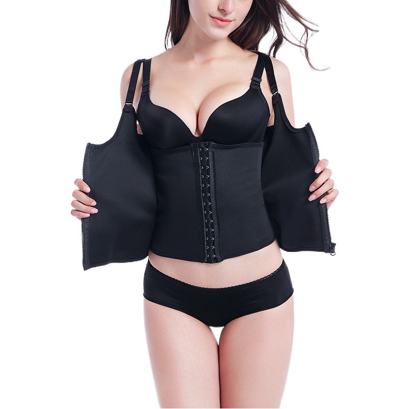 Amazon body shaping clothes zipper three breasted women's sling belly contracting fitness clothes sweat suit yoga waist slimming sweat suit