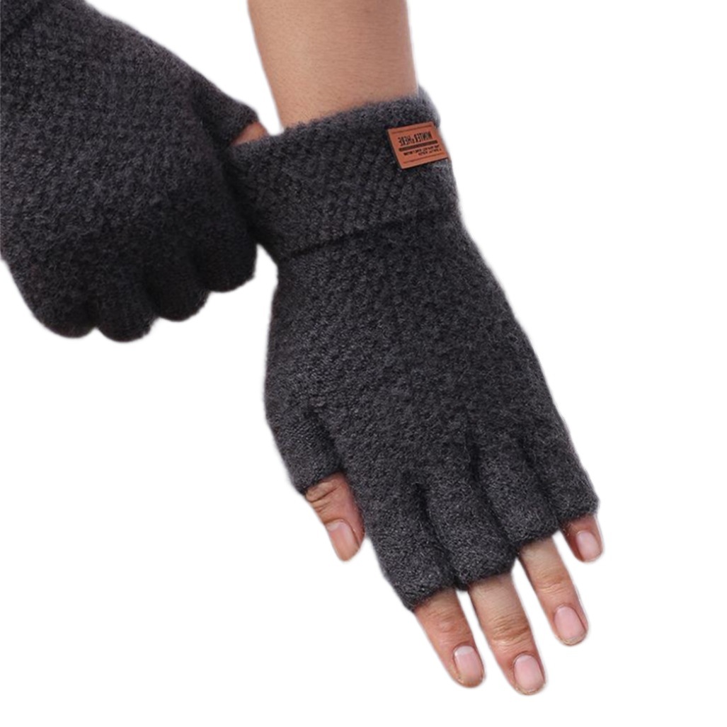 Winter warm gloves men's half finger knitted adult riding open finger gloves student writing gloves spot wholesale