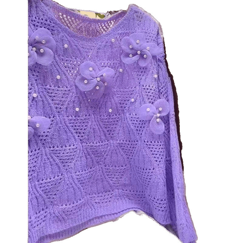 Picture of Lazy Heavy-Duty Sweet Three-Dimensional Loose Floral Beaded Hollow Knit Sweater 2025 New Sweater Top
