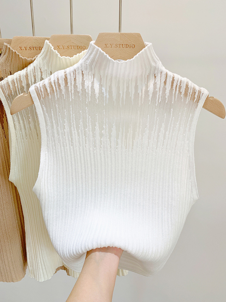 Picture of Sexy half turtleneck camisole women's summer undershirt outer knitted sweater sleeveless top 1688 wholesale