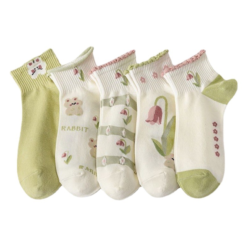 Summer cross-border foreign trade cotton socks lace socks ins Joker cartoon student socks wholesale spring and autumn white ladies boat socks