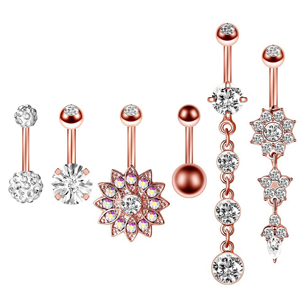 Picture of Amazon Fashionable and Simple Stainless Steel Piercing Navel Ring 6-Piece Set with Zircon Combination Set Piercing Jewelry