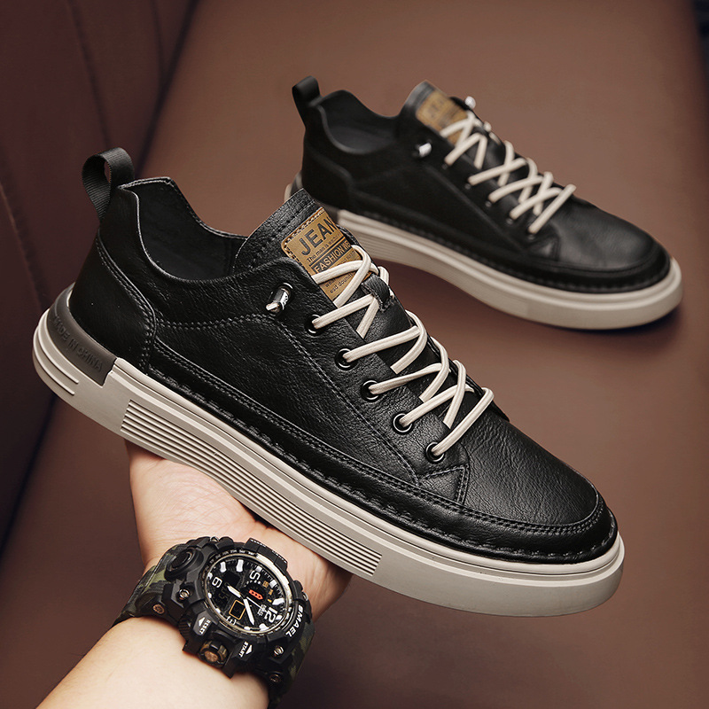 Men's Shoes 2024 New Winter Men's Work Casual Leather Shoes Black Slip-On Flats Genuine Leather Sneakers Trendy Shoes