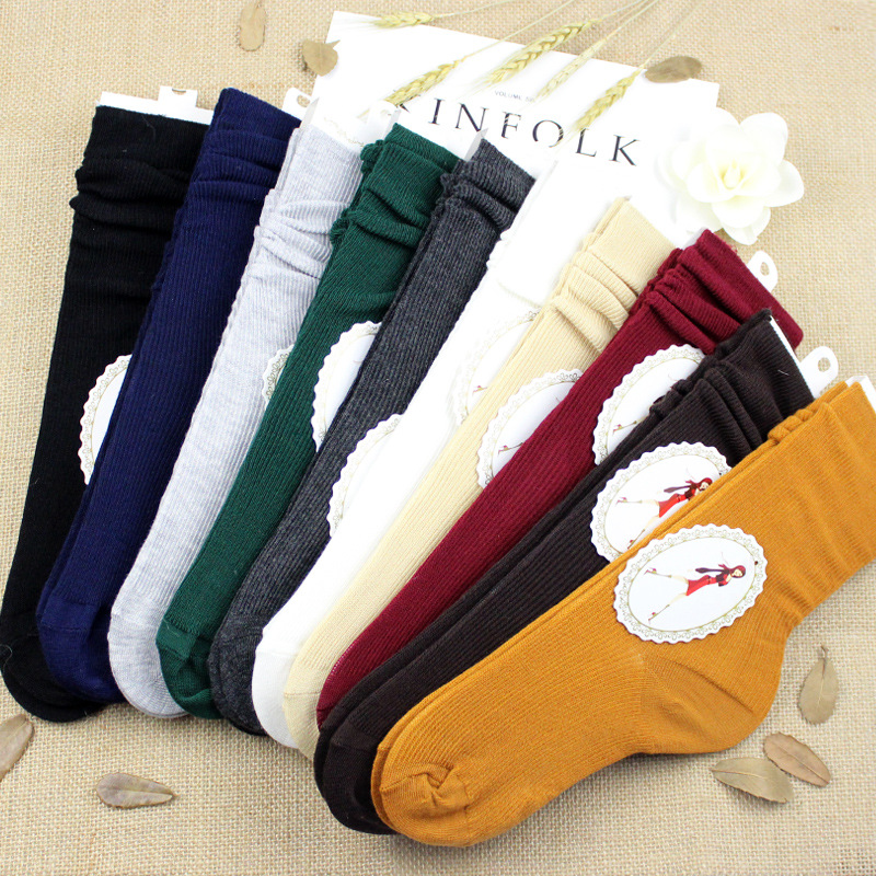Stacked Socks Women's Japanese Style Autumn and Winter Cotton Thin Women's Socks Solid Color Vintage Mori Style Short Boots Socks