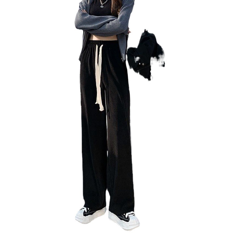 Spring and Summer New Draped Wide-leg Pants Women's Pants Straight High Waist Trousers Casual Slimming Casual Pants with Drawstring