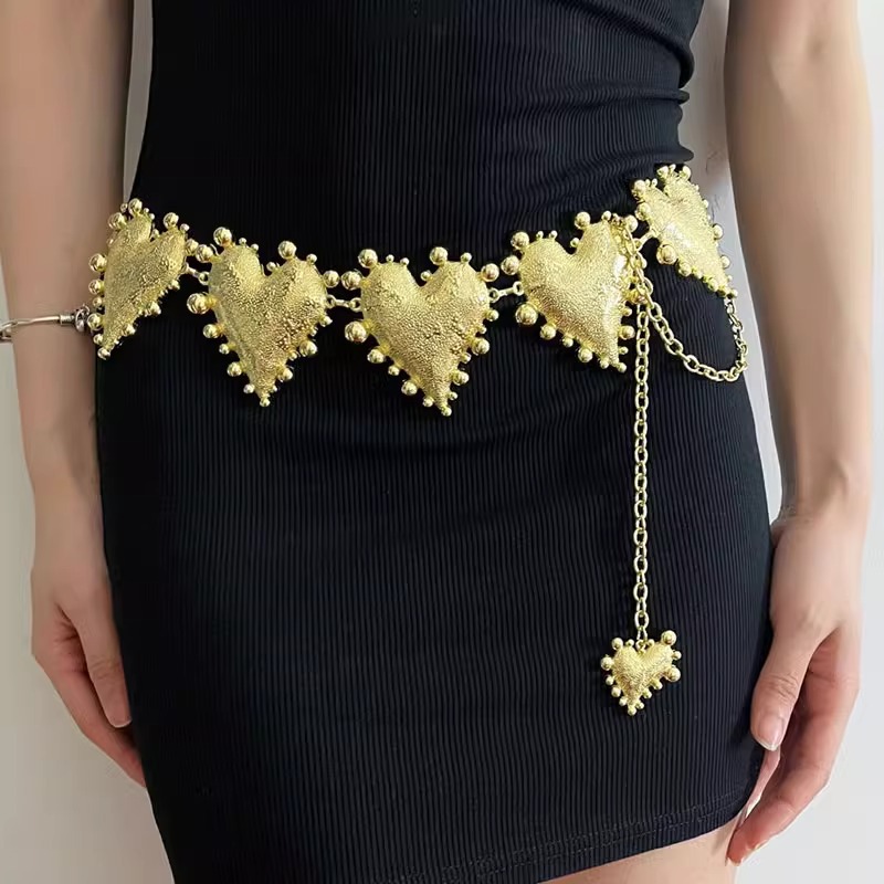 French Vintage Fragrant Style Exaggerated Big Love Tassel Waist Chain Women's Dress Decorative Metal Chain Belt