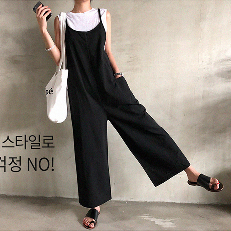 2022 Korean Style Fashionable Loose Casual Suspender Pants Thin Age-reducing Overalls Pocket Jumpsuit for Women