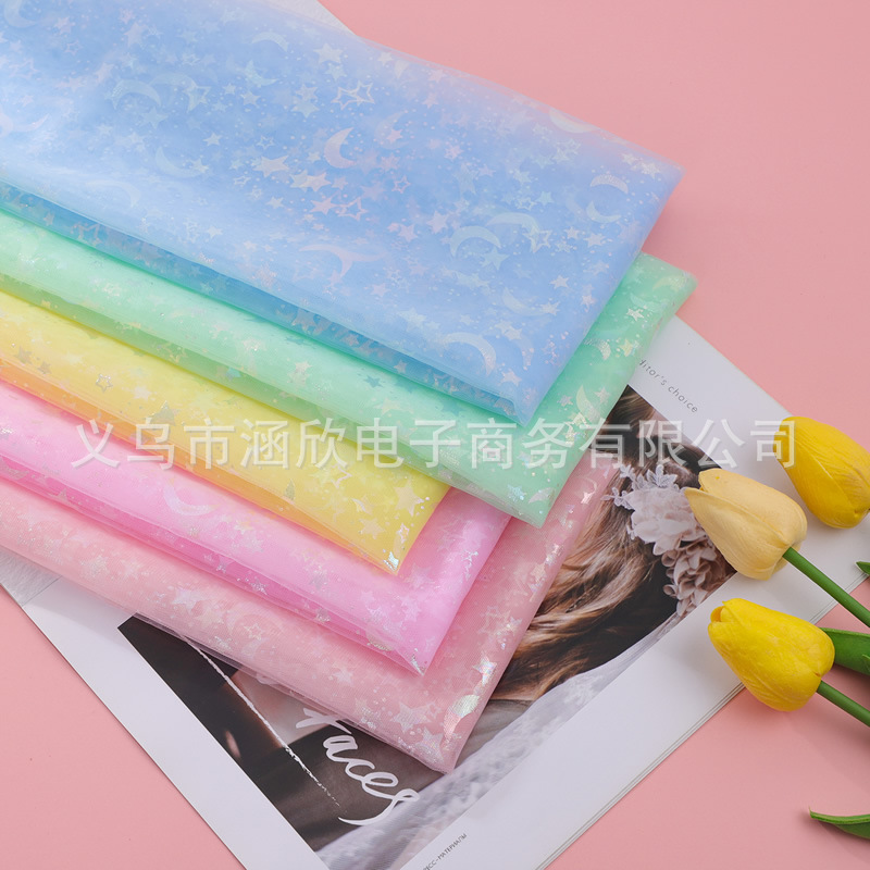 Picture of Ins Background Cloth Colorful Star and Moon Tulle Mesh Fabric Gift Packaging Bow Flower Packaging Jewelry Accessories