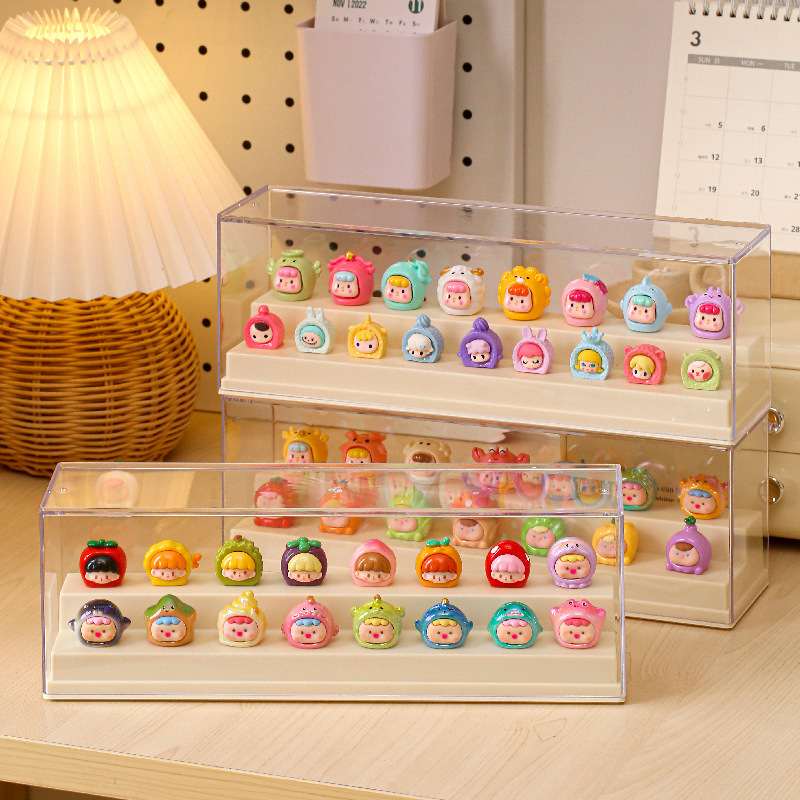 Cute grain blind box storage display rack transparent dustproof hand display cabinet doll bubble Mart small ornaments storage box