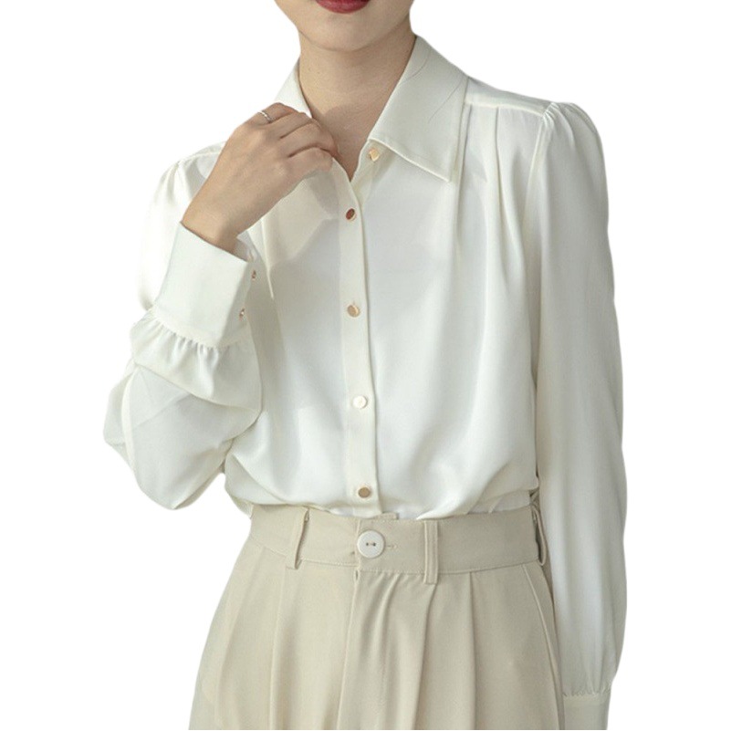 White Shirt Women's New Loose Versatile Professional Interview Shirt Long-Sleeved Top