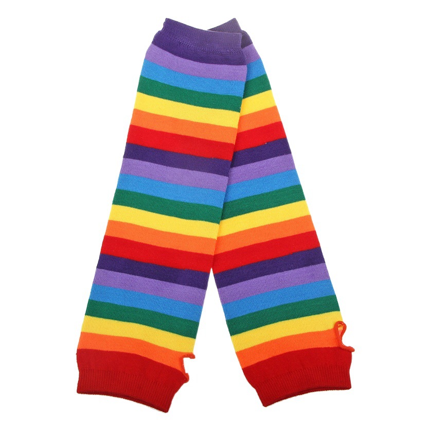Rainbow Striped Sleeve Women's Half-Finger Warm Cotton Gloves Hyun-a Dancing Gloves Summer Sunscreen Half-Finger Gloves