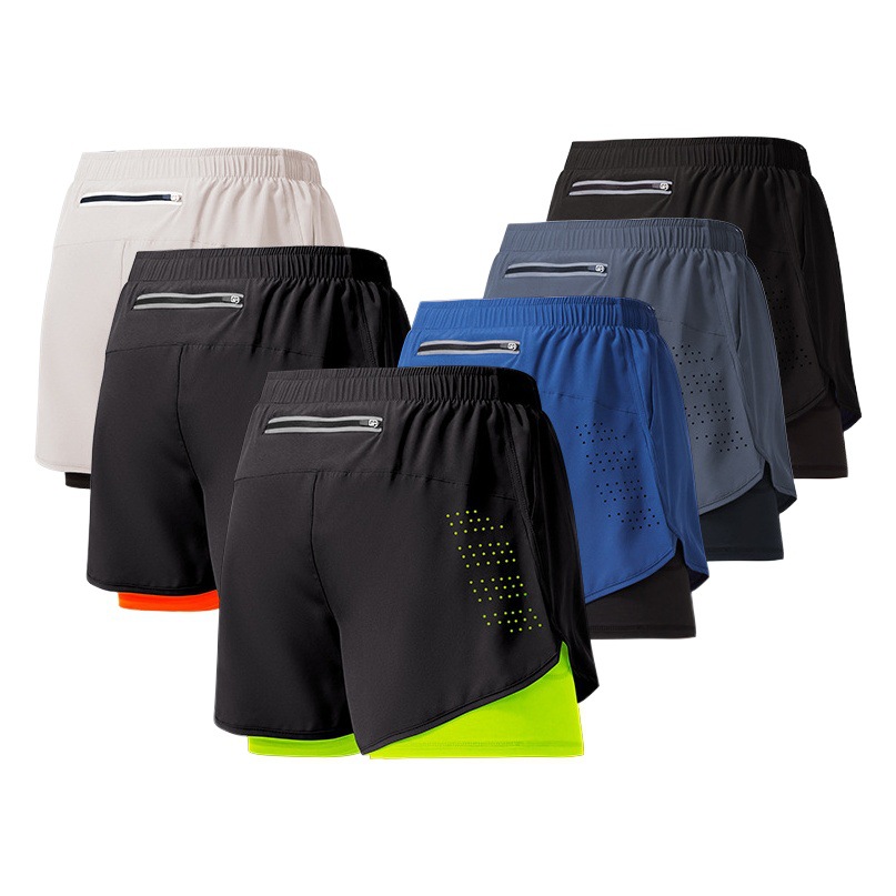 Sports shorts men's running marathon track and field loose three pants quick-drying lining anti-exposure double-layer fitness shorts