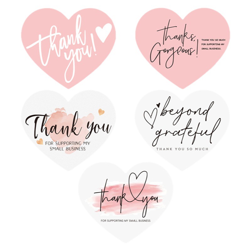 Picture of Cross-border in stock wholesale heart-shaped pink English thank you card coated paper card thank you gift packaging card