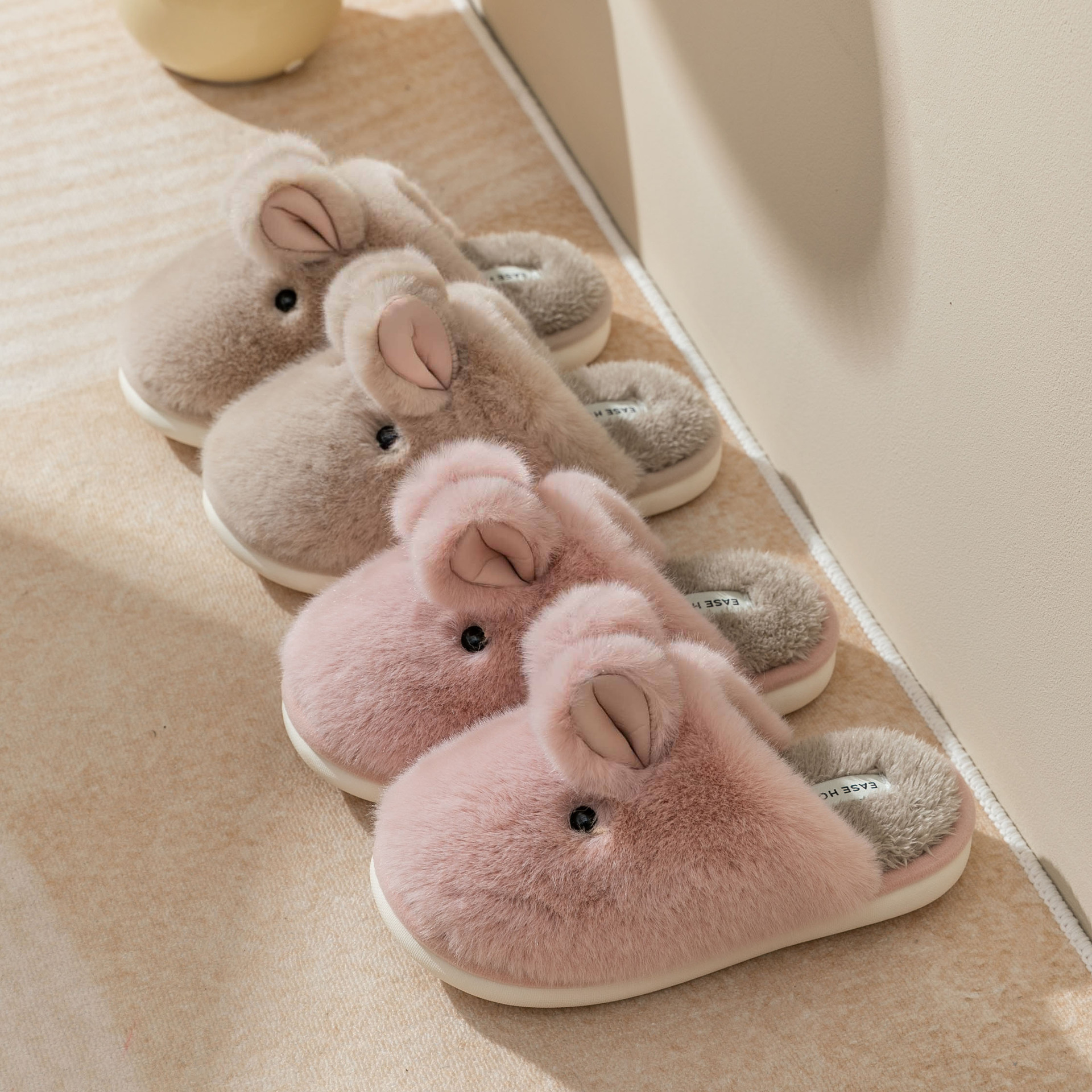 Cute Cartoon Cat-Like Winter Cotton Slippers for Women, Couples, and Men - Wholesale for Home Use
