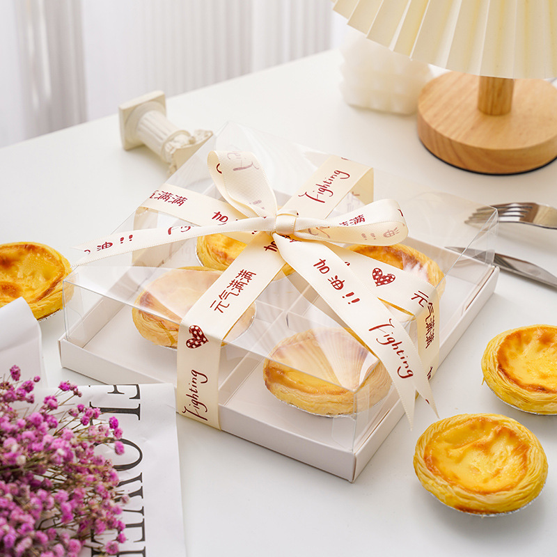 Disposable Pet Transparent Plastic Egg Tart Baking Packaging Box 4/6 Pieces Dessert Baking Square Cake Box