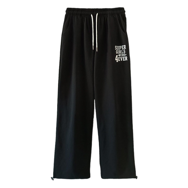 2024 New Arrival Yellow Letter Black Trousers Women's All-Match Hip-Hop Hiphop Jazz Hip-Hop Loose Wide-Leg Pants Casual