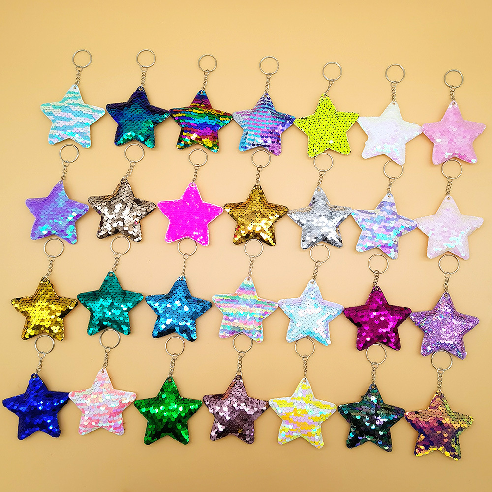 Starfish Sequins Keychain Pendant Reflective Gloss Five-pointed Star Keychain Five-pointed Star Bag Small Pendant Pendant