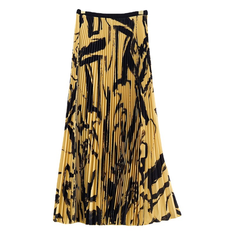 Fashion Pleated suit Corn High Collar Short Sleeve Top High Waist Skirt High-grade Two-piece Set for Summer