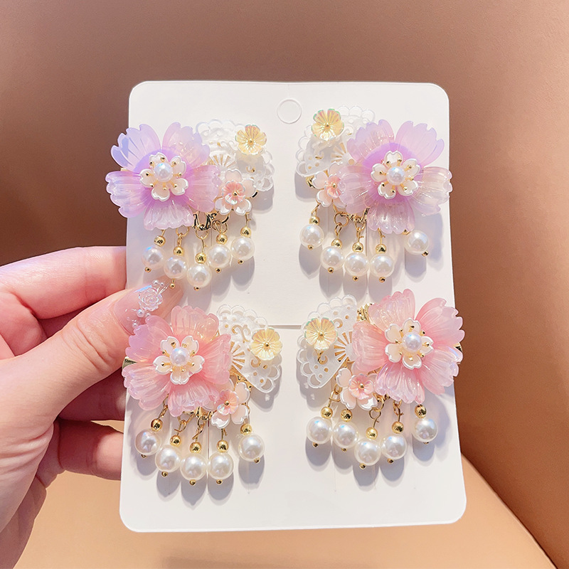 Picture of Hanfu Headwear for Girls and Children Chinese Style Walking Tassel Hairpin for Girls Super Fairy Princess Ancient Dress Flower Hairpin Headwear