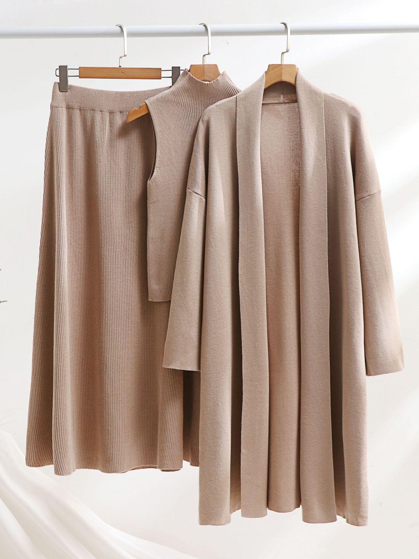 Middle Eastern Knitted Cardigan Turtleneck Vest Skirt Women's Autumn and Winter New Loose Lazy Style Three-Piece Suit Skirt