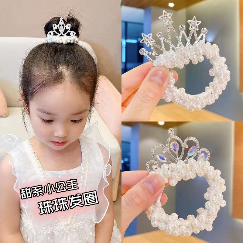 Picture of Crown headdress children's little princess headband 2023 Korean style new bead flower little girl hair tie balls