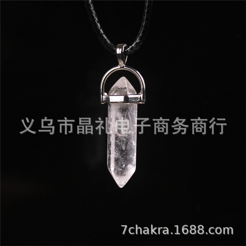 Picture of Natural Stone Hexagonal Pendant European and American Natural Crystal Hexagonal Prism Bullet Hexahedral Black Wax Rope Necklace