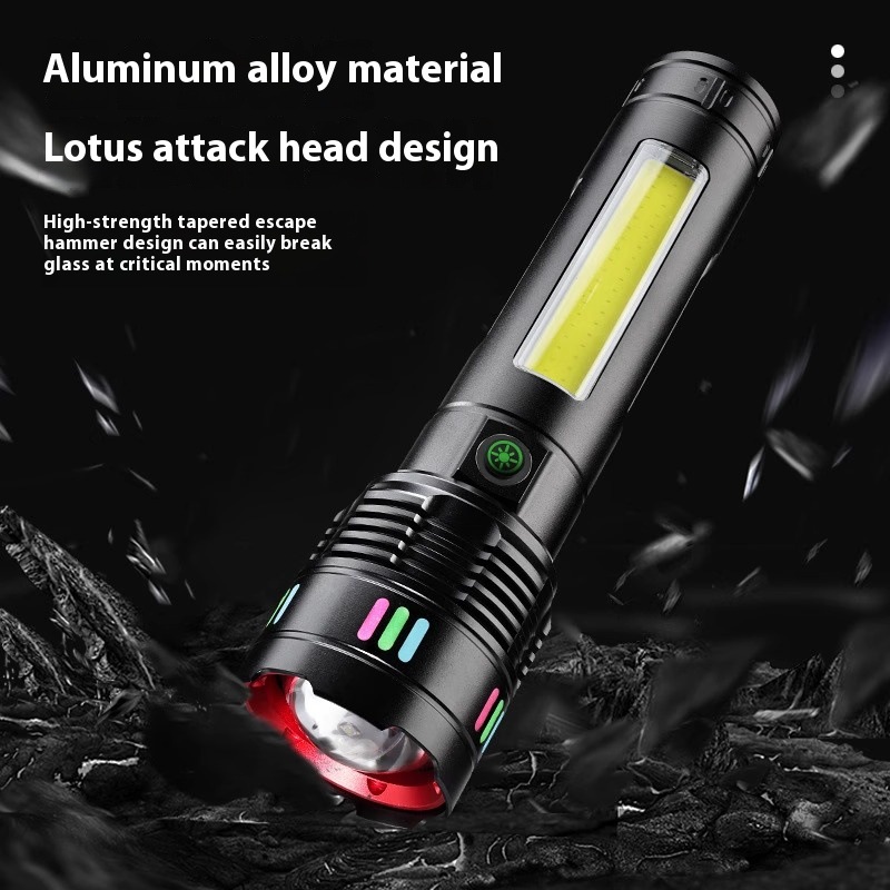 Cross-Border White Laser Strong Light Flashlight Rechargeable Outdoor Cob Bright Side Light Dual Light Source Multi-Function for Traveling