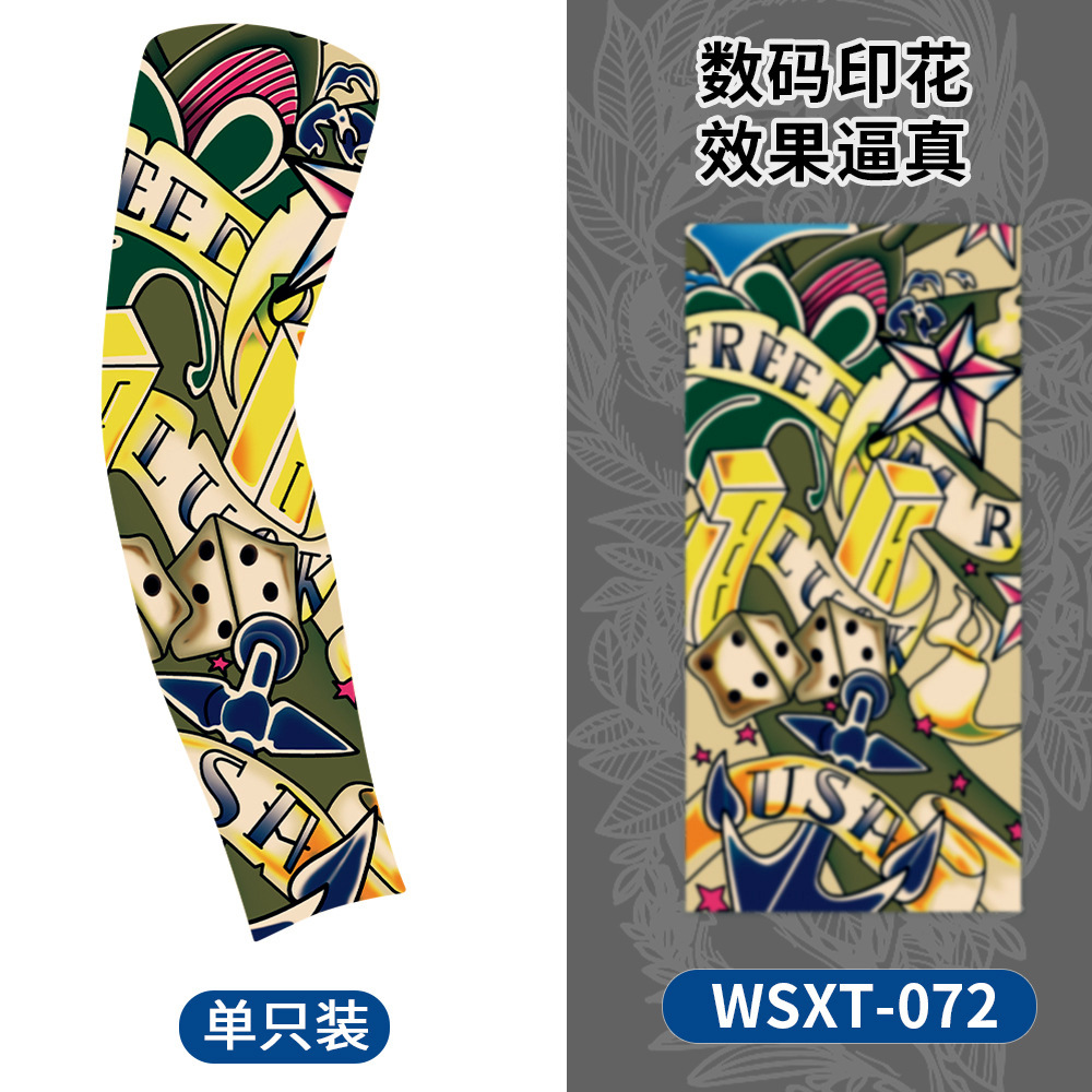 Picture of Summer Riding Sunscreen Tattoo Sleeve Simulation Tattoo Quick-drying Arm Protector Outdoor Sports Sunshade Breathable High Elastic Ice Sleeve