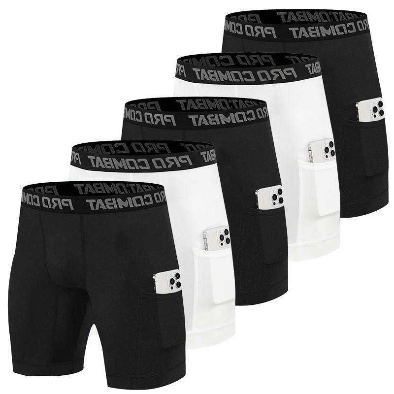 European and American Cross-Border Sports Compression Shorts with Pockets for Basketball and Soccer Training, Quick-Dry Fitness Shorts
