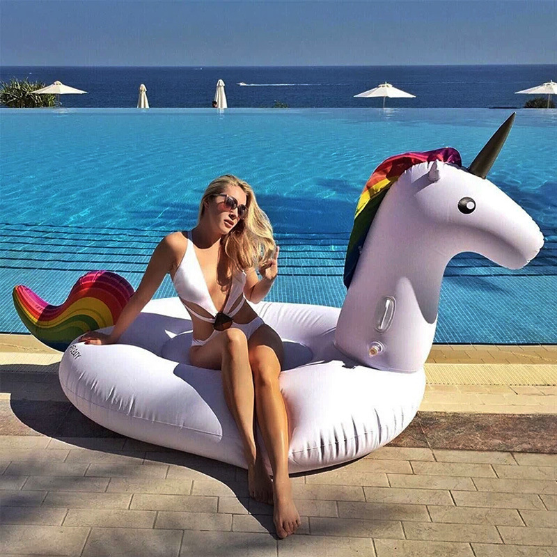 Factory supply inflatable unicorn mount floating bed PVC adult swan water floating swimming ring recliner wholesale